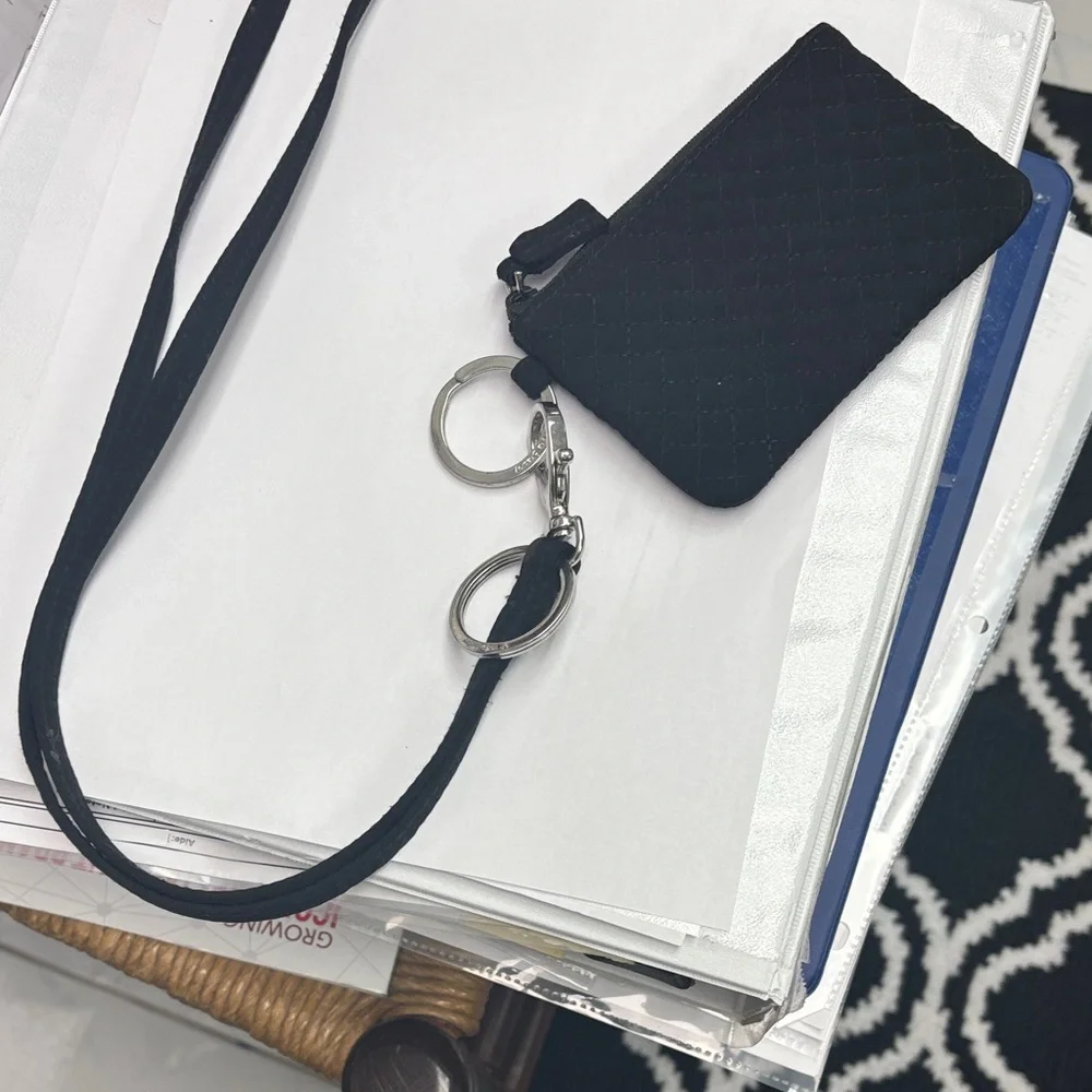 Vera Bradley Black Card Holder with Lanyard Holsters clipper